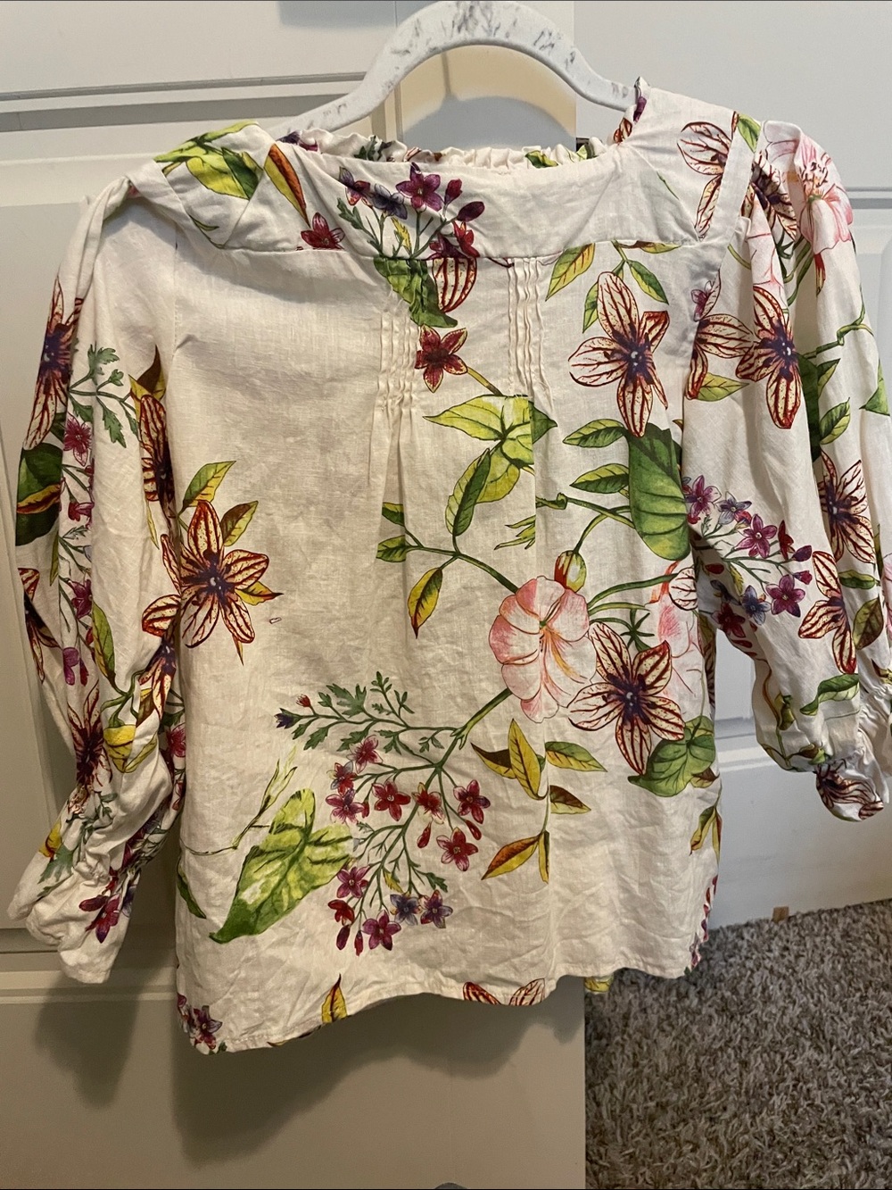 Christian Siriano White Floral Peasant Blouse - Green & Pink Print - Picture 3 of 3
